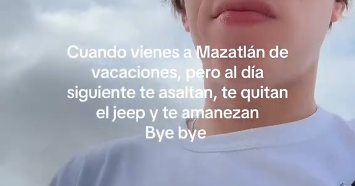 Imagen de un cielo nublado con texto sobre un asalto en Mazatlán