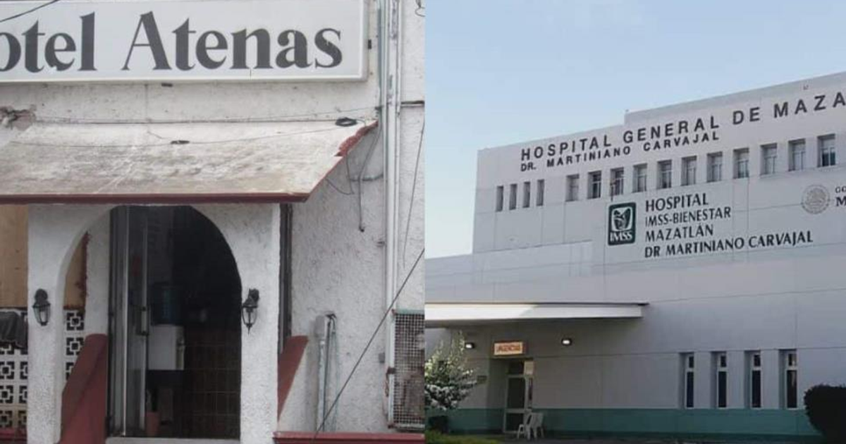 Entrada del Hotel Atenas y Hospital General de Mazatlán, escenario de incidente violento