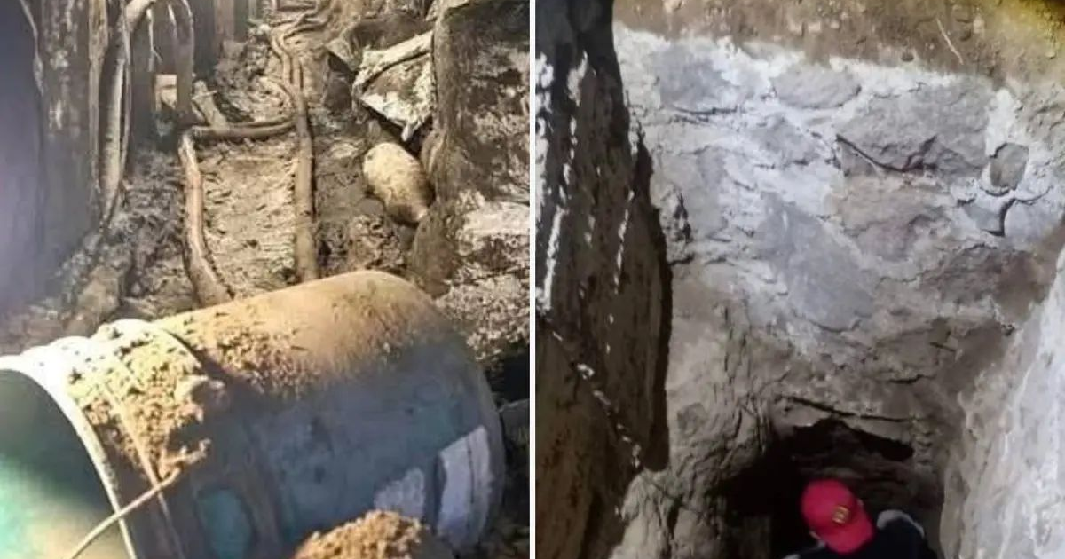 Túnel clandestino en Otumba con tuberías y explorador subterráneo