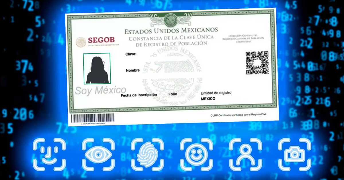 Documento de la CURP con elementos biométricos y código QR