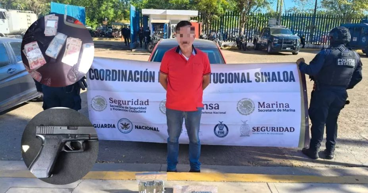 Hombre detenido en Culiacán con arma y dinero incautados durante operativo de seguridad.