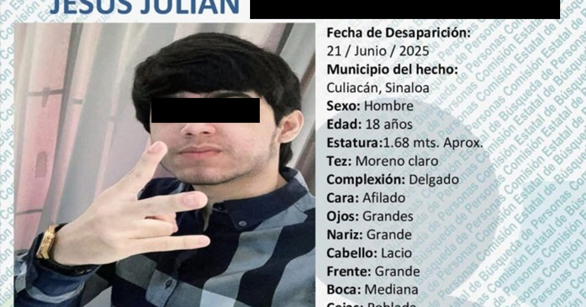 Cartel de búsqueda de Jesús Julián, joven desaparecido en Culiacán.