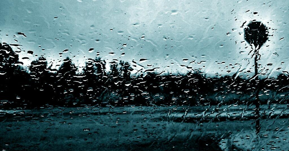 Paisaje lluvioso en Sinaloa con gotas de agua en vidrio y árboles al fondo