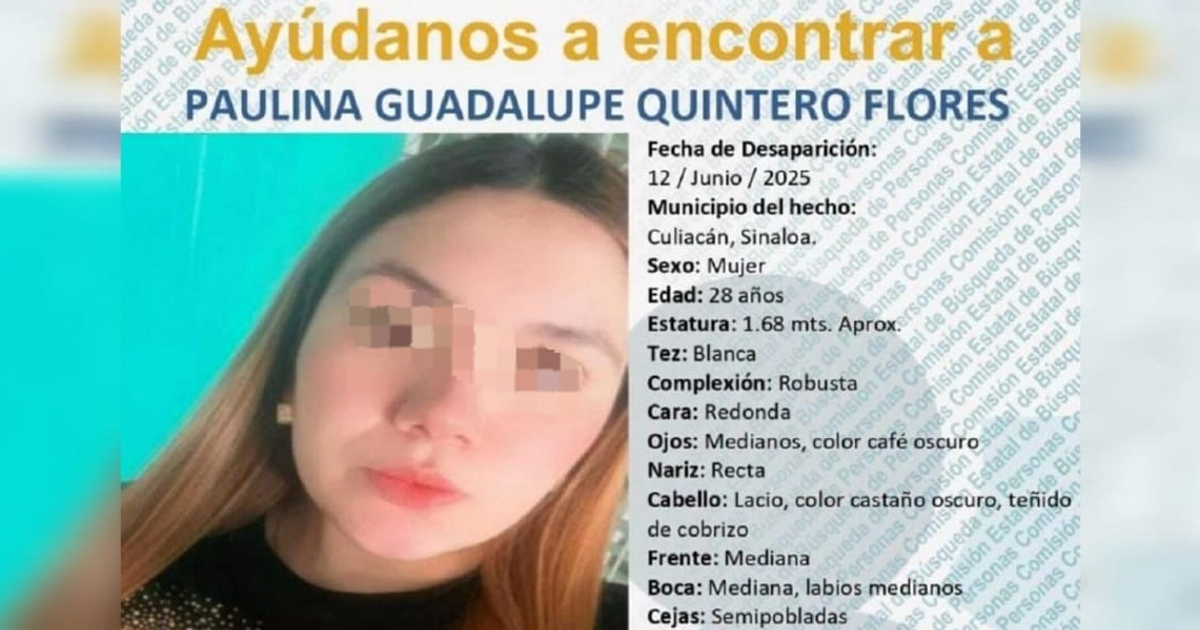 Cartel de búsqueda de Paulina Guadalupe Quintero Flores, desaparecida en Culiacán, Sinaloa.