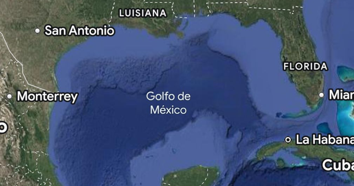 Mapa del Golfo de México con costas de Texas y Florida, relacionado con la controversia de Trump Mobile.
