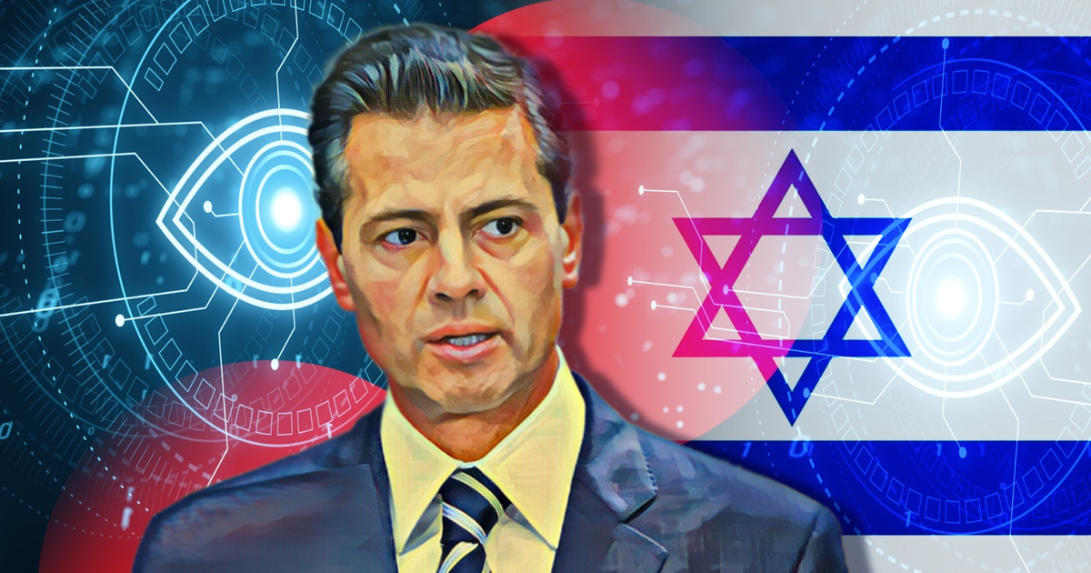 Hombre en traje con fondo de tecnología y símbolos israelíes, relacionado con arbitraje secreto y contratos gubernamentales.