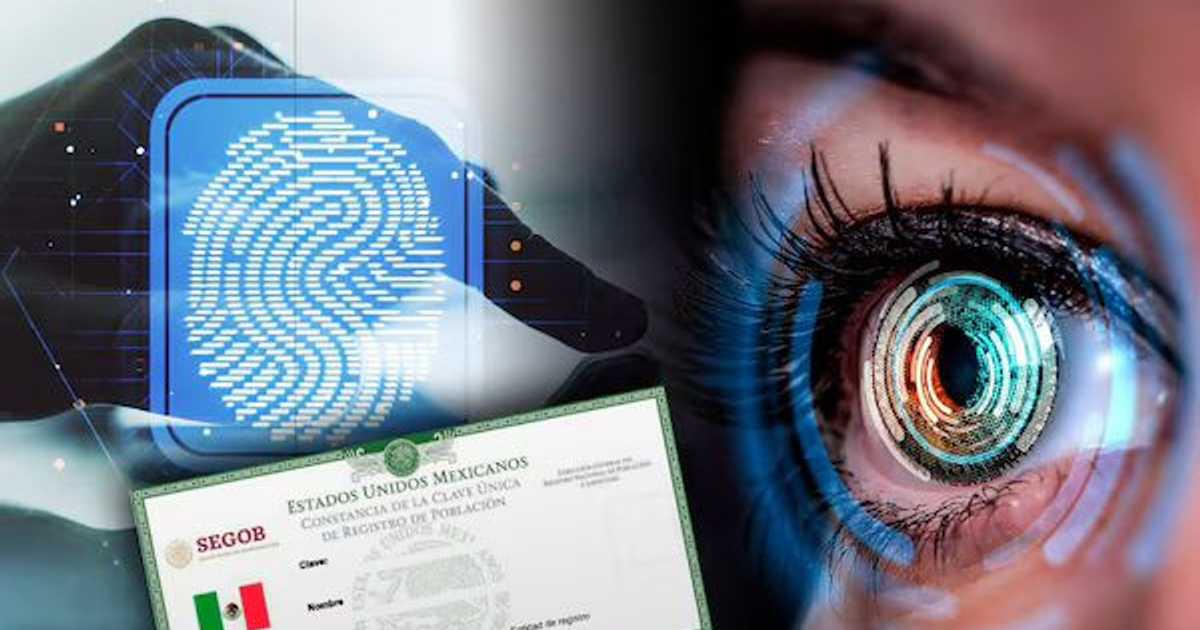 Elementos de identificación biométrica en México: huella dactilar, ojo digital y documento CURP.
