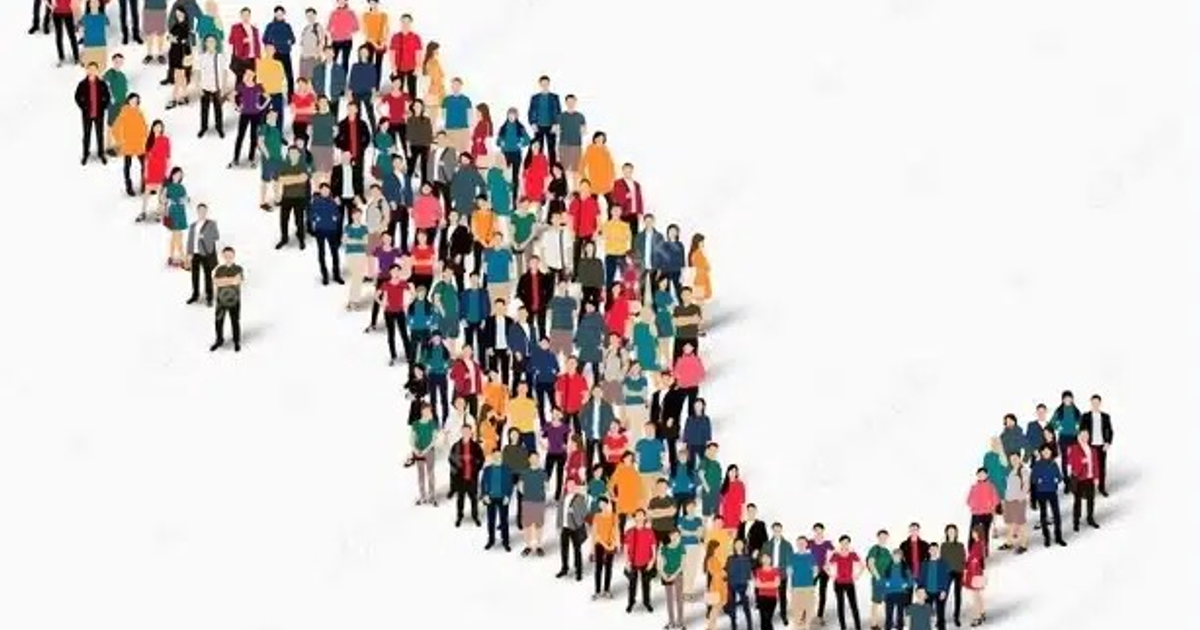 Ilustración de personas formando la letra 'V' en un fondo blanco, simbolizando diversidad y unidad.