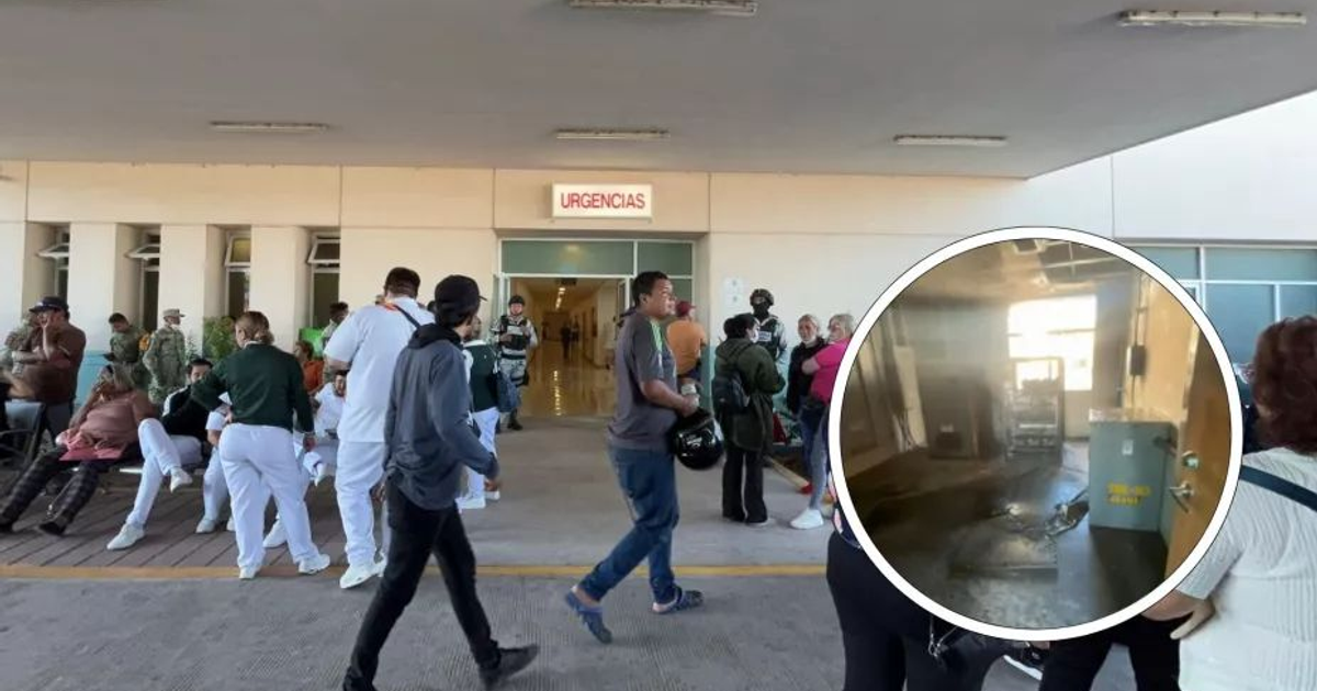 Entrada de urgencias del Hospital General de Culiacán con personal médico y pacientes tras incendio.