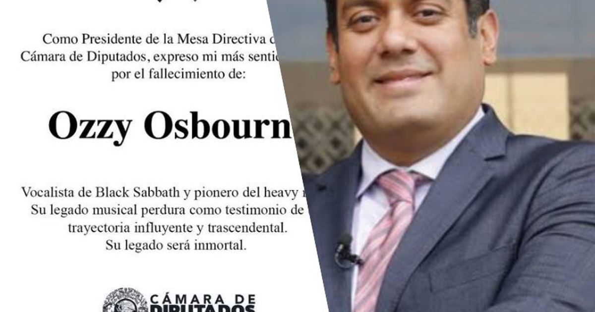 Documento de condolencias por Ozzy Osbourne con foto de un hombre formalmente vestido