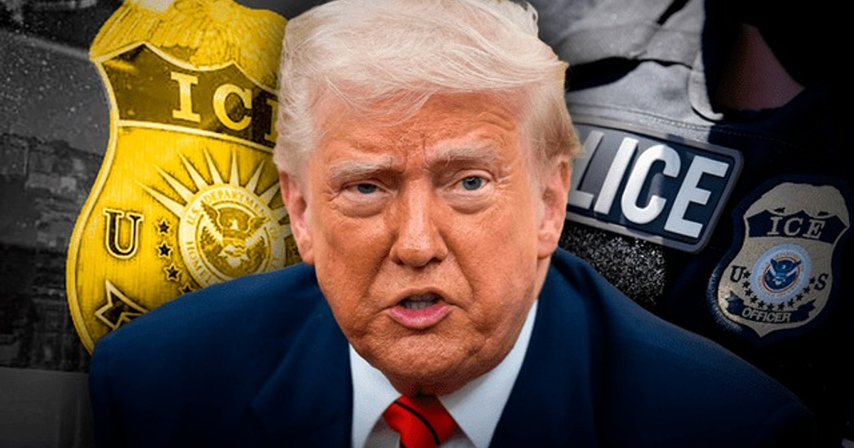 Montaje con rostro y emblemas de ICE, reflejando el financiamiento récord de la agencia.