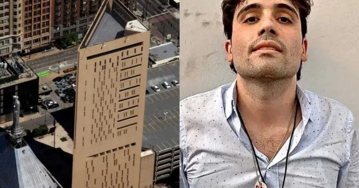 Vista aérea del Centro Correccional Metropolitano de Chicago y retrato de Ovidio Guzmán López