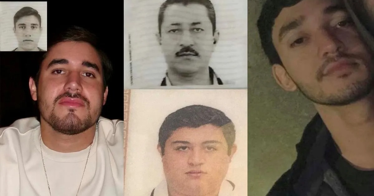 Fotografías de identificación de las víctimas del secuestro en colonia Scally, mostrando retratos frontales y fotos en blanco y negro.