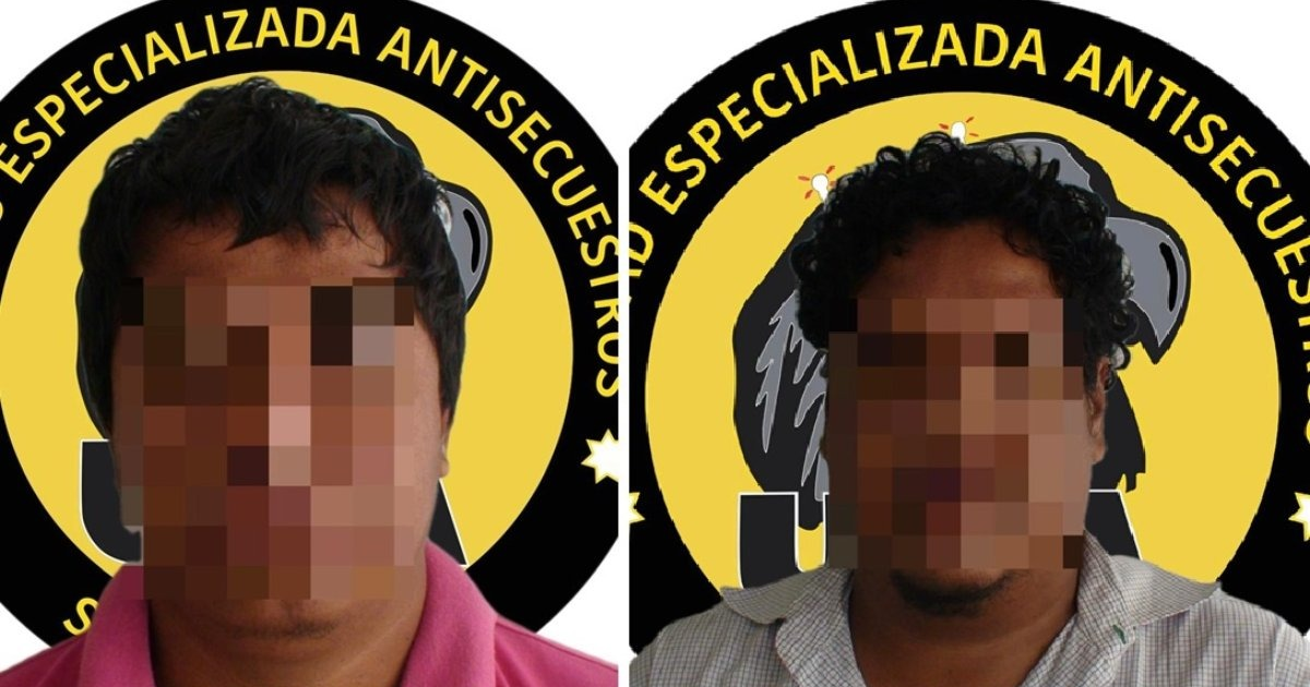 Fotografías pixeladas de personas implicadas en un caso de secuestro en Mazatlán, enmarcadas por el logotipo de la Unidad Especializada Antisecuestros.