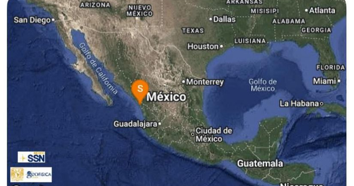 Mapa de América del Norte con México, Guadalajara, Monterrey y el Golfo de México, relacionado con un sismo en Sinaloa.