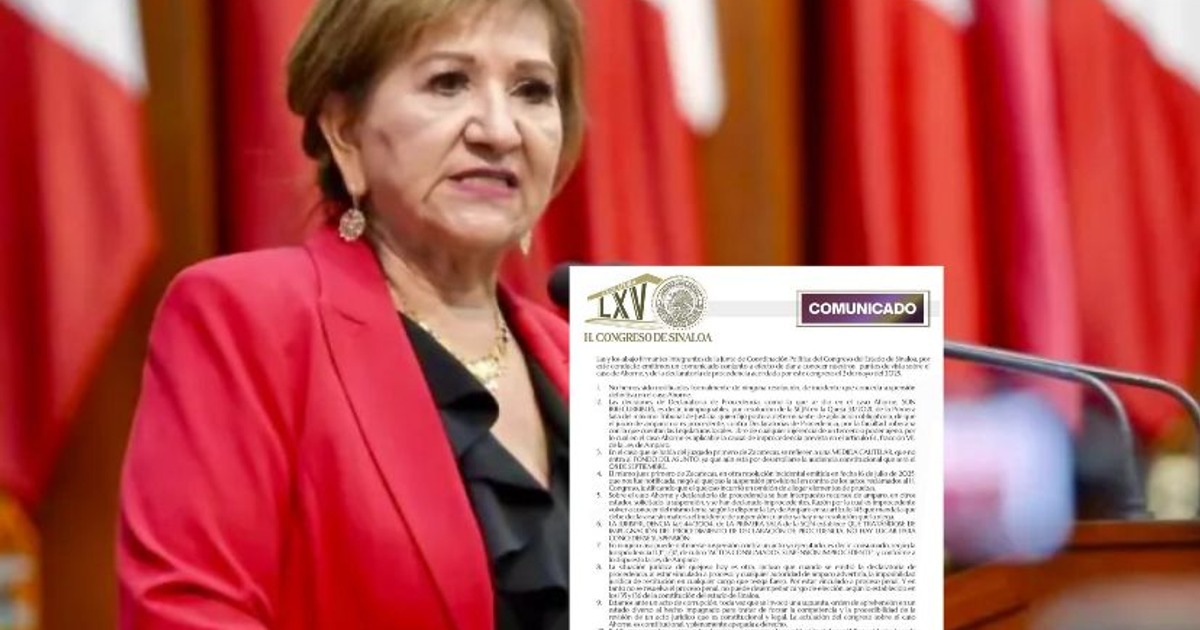 Diputada María Teresa Guerra Ochoa en el Congreso de Sinaloa con un comunicado oficial