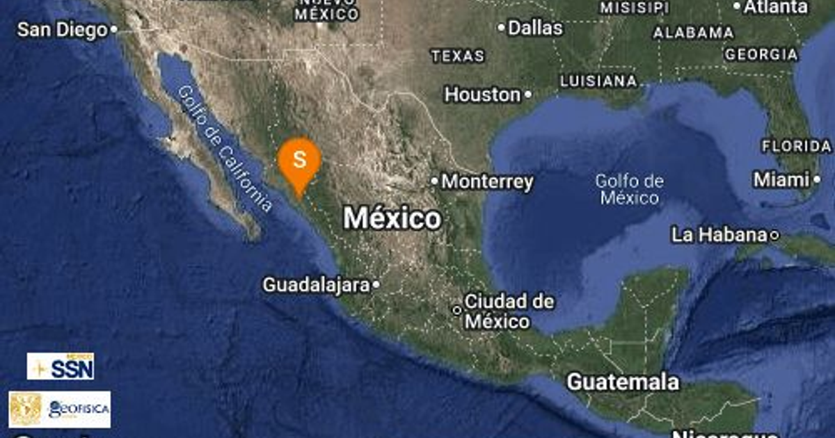 Mapa de México y Estados Unidos con ubicación del temblor en Culiacán