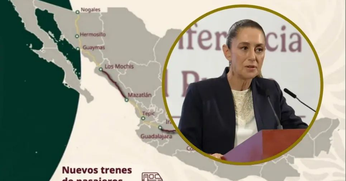 Mapa de México con ciudades marcadas para el proyecto ferroviario 'El Sinaloense'.