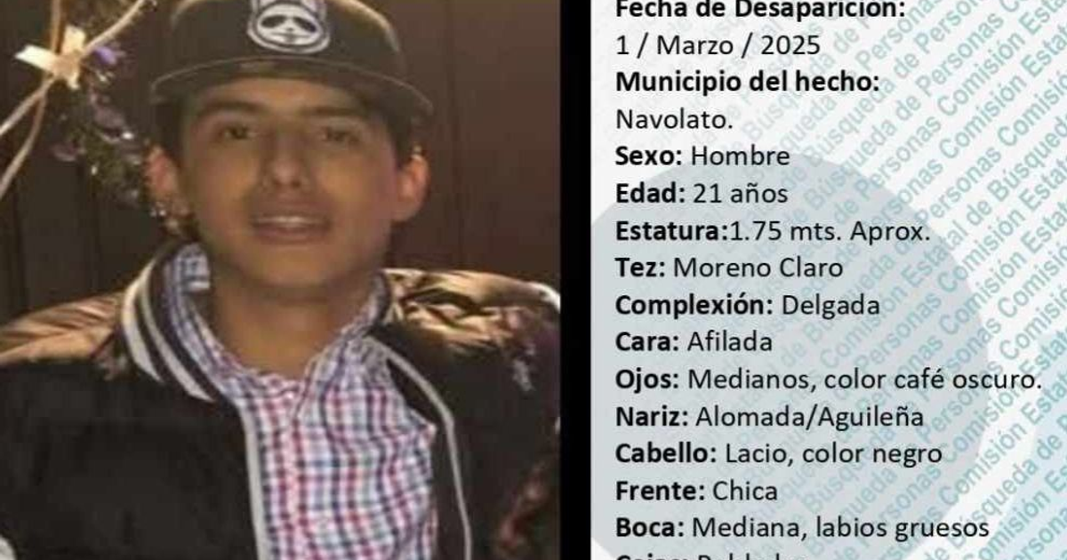 Cartel de búsqueda de Andrés Iván Meza López, desaparecido en Navolato, Sinaloa.