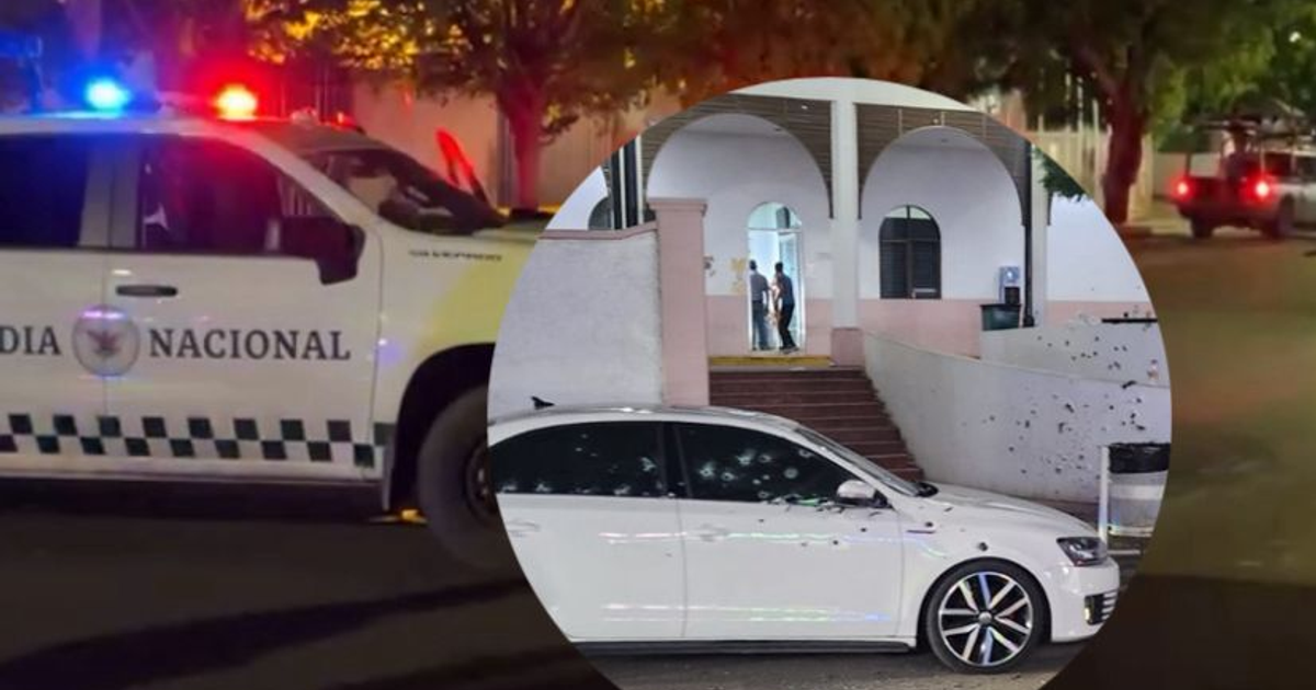 Vehículo de la Guardia Nacional y auto con impactos de bala en Culiacán