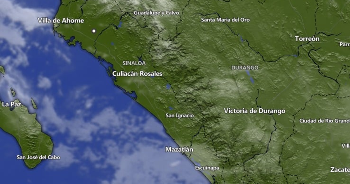 Mapa de Sinaloa y Durango con localidades y contexto de baja presión ciclónica en el Pacífico.