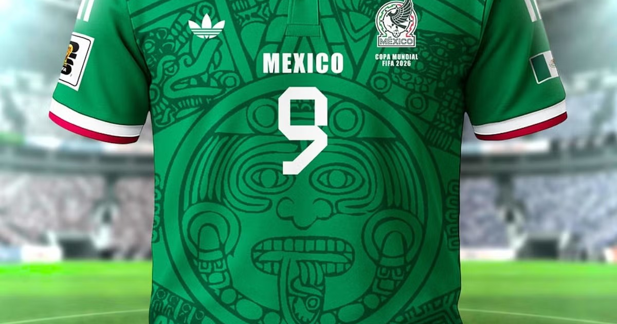Camiseta verde de la Selección Mexicana con el número 9 y motivos prehispánicos, diseñada para la Copa Mundial 2026.