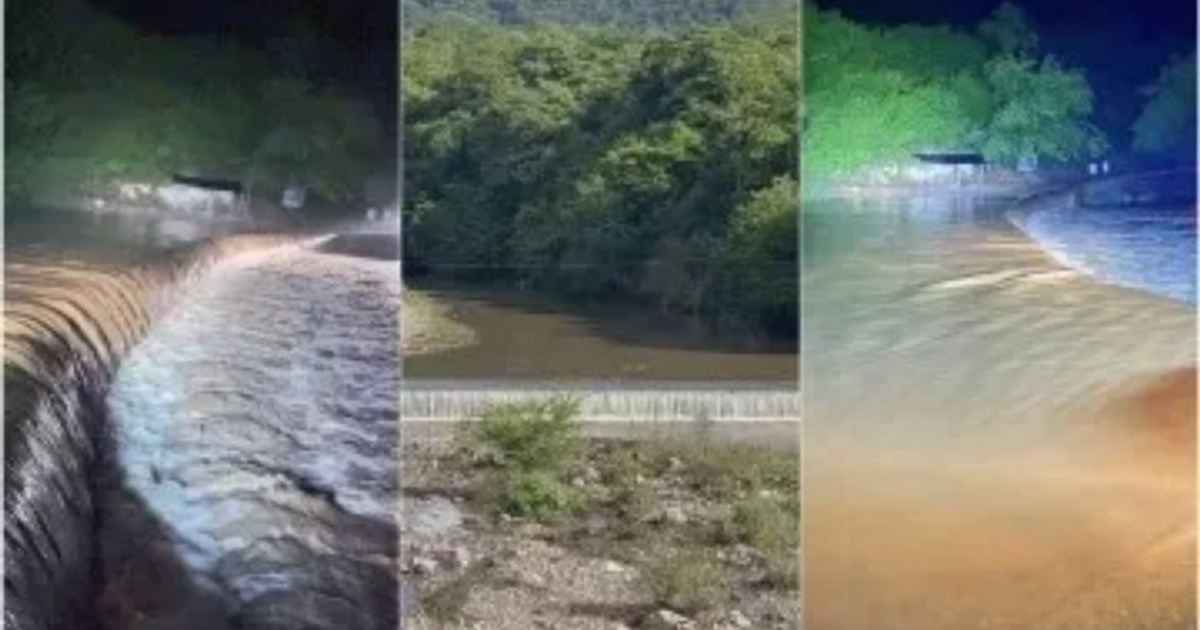 Paisaje del río El Magistral en Concordia con crecida nocturna y vegetación circundante