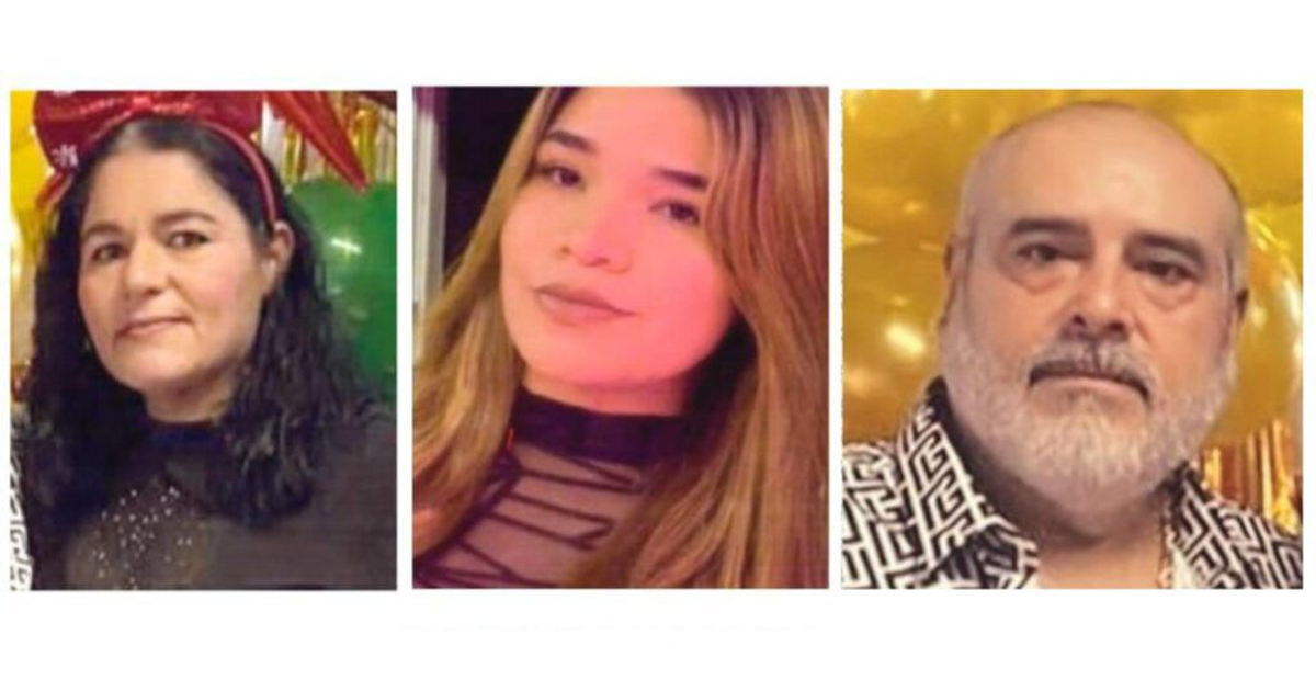 Retratos de Denisse Alejandra Avitia Villa, Patricia Villa Olivas y Francisco Javier Quiñones Gastélum, desaparecidos en Culiacán.