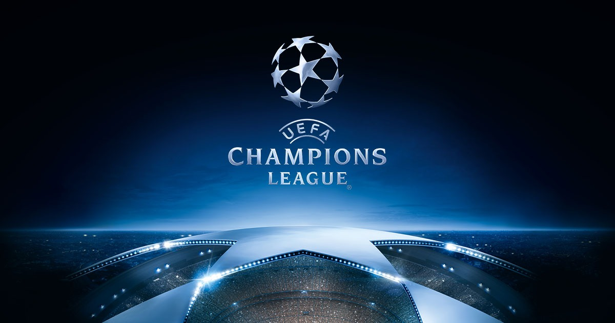 Logo de la UEFA Champions League con estrella de seis puntas y texto en fondo azul oscuro