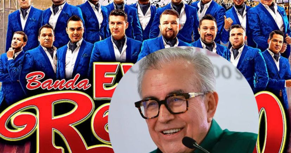 Collage de banda musical en trajes azules para Fiestas Patrias de Culiacán