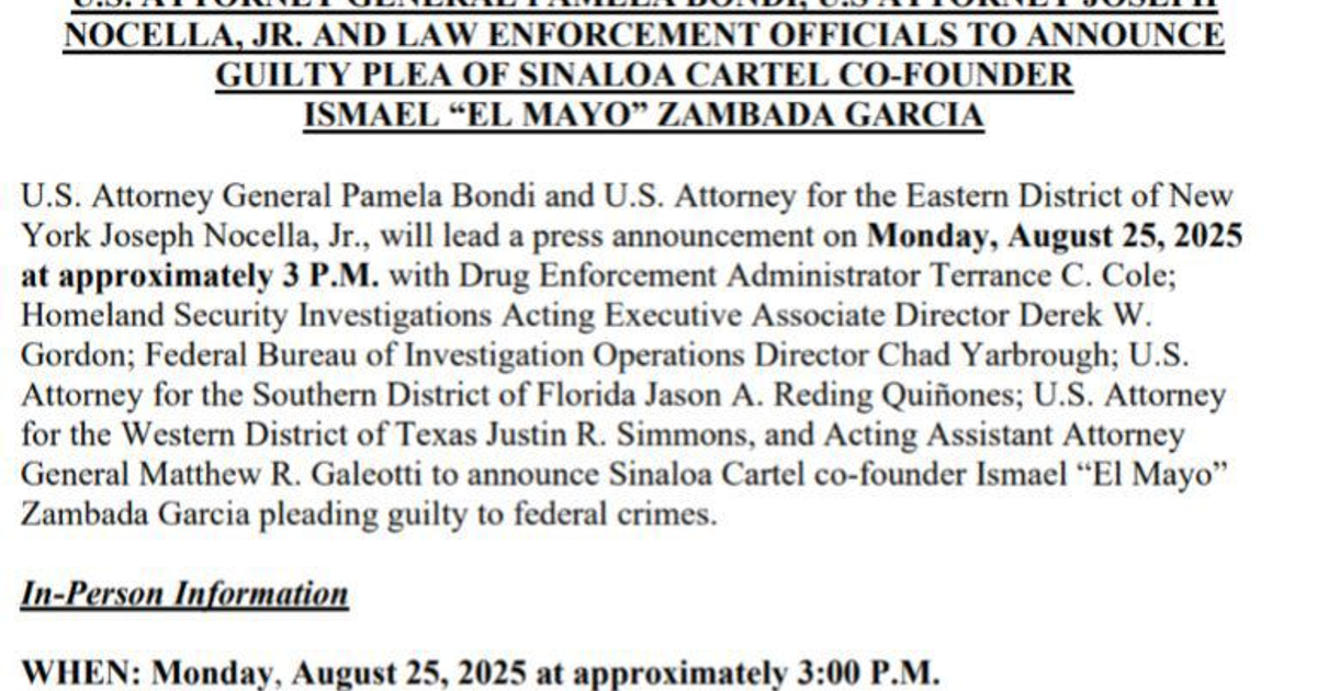 Anuncio de conferencia de prensa sobre la declaración de culpabilidad de Ismael 'El Mayo' Zambada