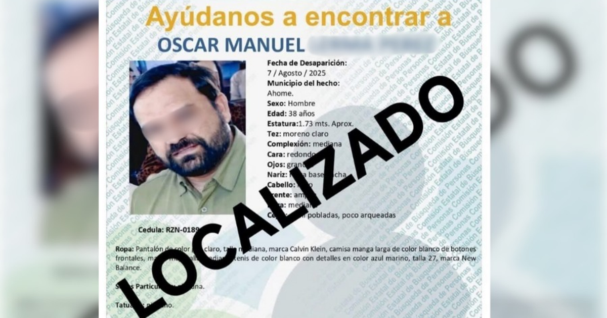 Cartel de búsqueda de Óscar Manuel, desaparecido el 7 de agosto de 2025, ahora localizado.