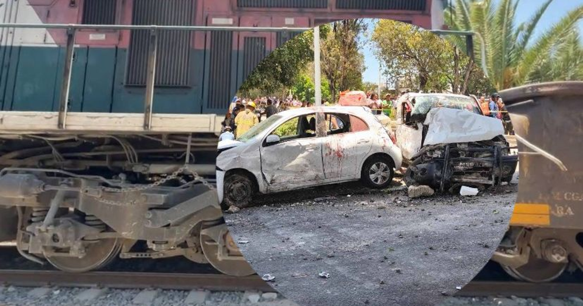 Accidente de tráfico en Irapuato con locomotora y vehículos dañados