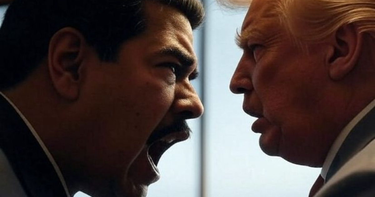 Debate tenso entre dos figuras, simbolizando la confrontación entre Nicolás Maduro y EE.UU.