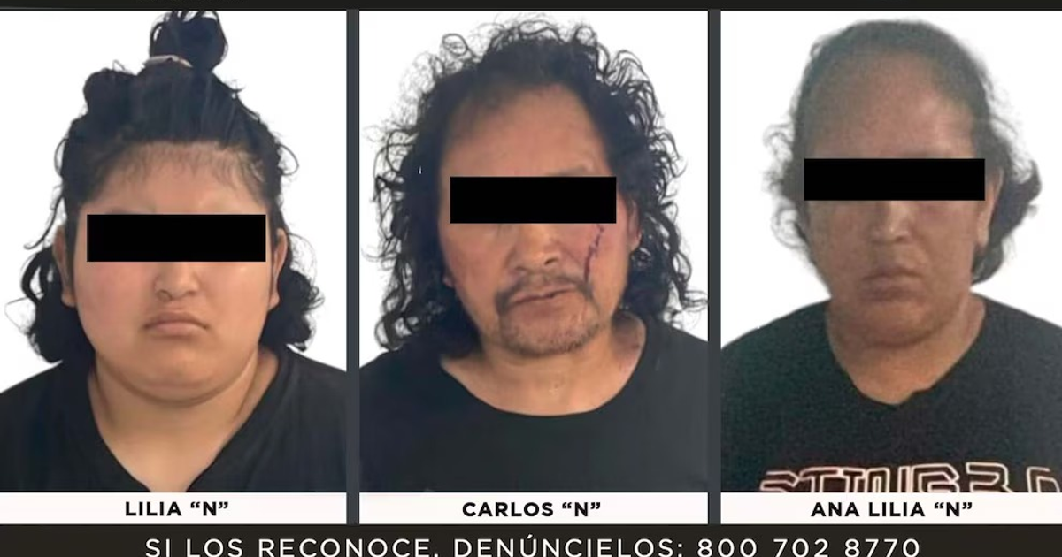 Tres fotografías de sospechosos en caso de privación de libertad y homicidio de menor en Edomex.