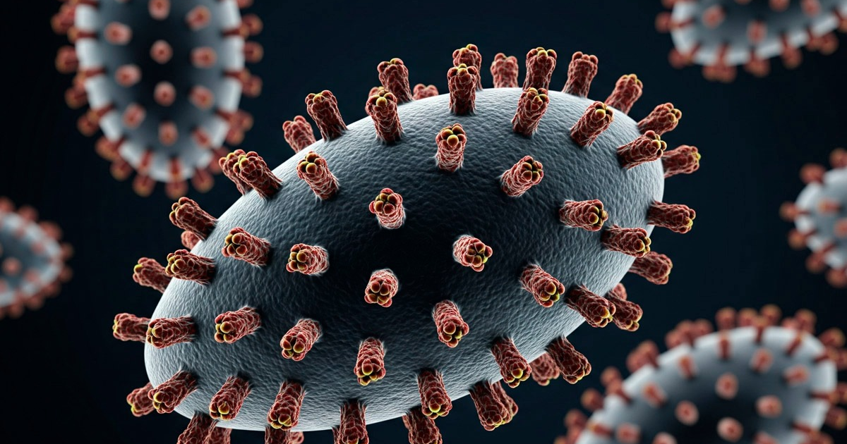 Modelo tridimensional de un virus con espículas en su superficie, utilizado en estudios científicos.