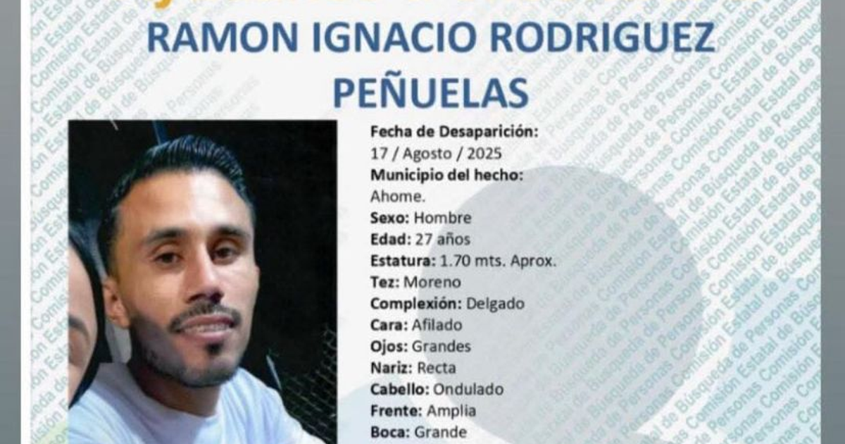 Cartel de búsqueda de Ramón Ignacio Rodríguez Peñuelas con detalles de su desaparición en Ahome.