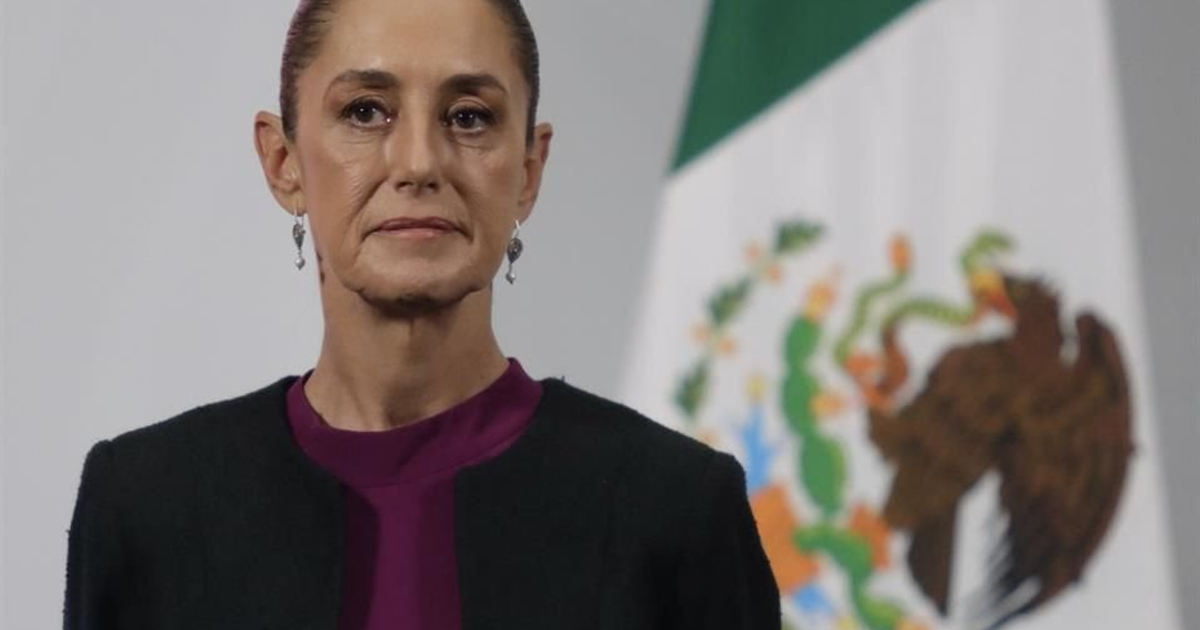 Persona frente a la bandera de México durante una conferencia en Palacio Nacional.