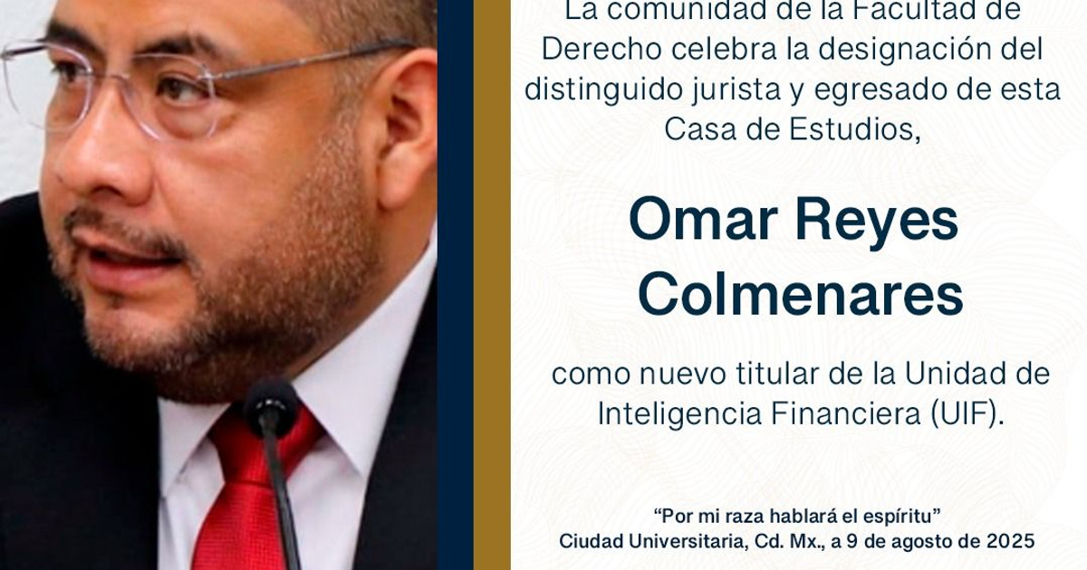Omar Reyes Colmenares, nuevo titular de la UIF, junto a la comunidad de la Facultad de Derecho.