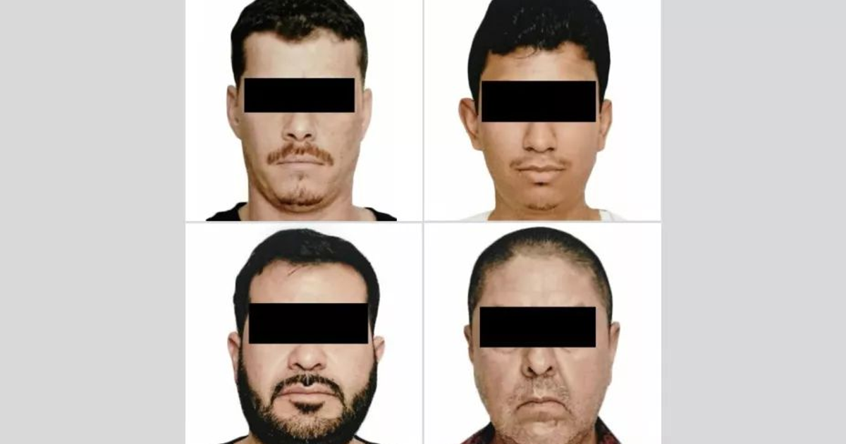 Collage de retratos de cuatro hombres con rostros parcialmente cubiertos, vinculados a proceso en Sinaloa.