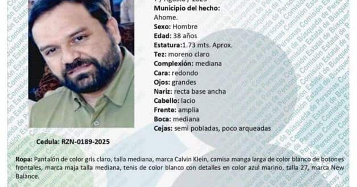Documento de búsqueda de Óscar Manuel Lerma Pérez, desaparecido en Ahome, con foto y detalles personales.
