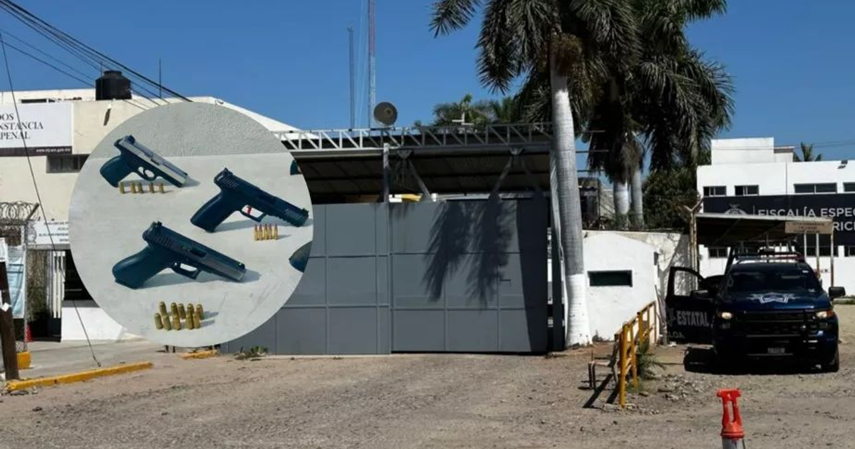 Operativo de seguridad en el Centro Penitenciario Aguaruto con camión de seguridad y armas incautadas.