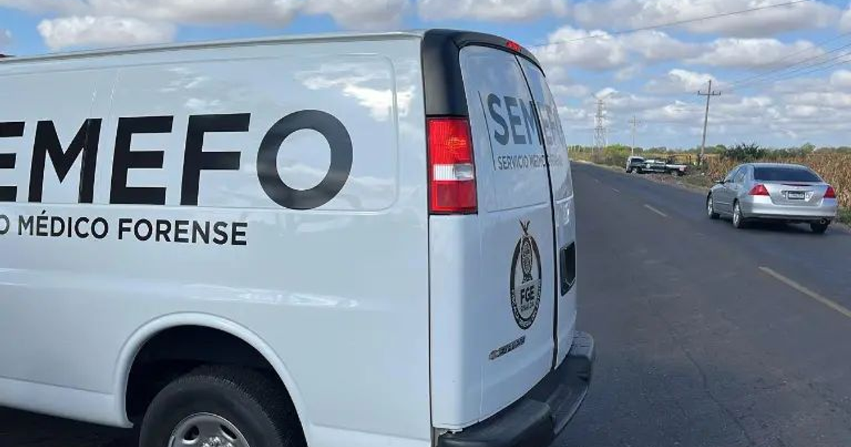 Furgoneta del SEMFO en carretera de Elota, Sinaloa, tras hallazgo de cuerpo