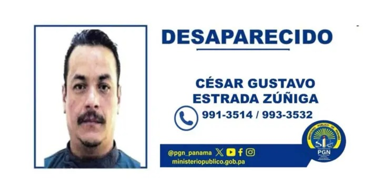 Cartel de búsqueda de César Gustavo Estrada Zúñiga, chef desaparecido en Coclé, Panamá.