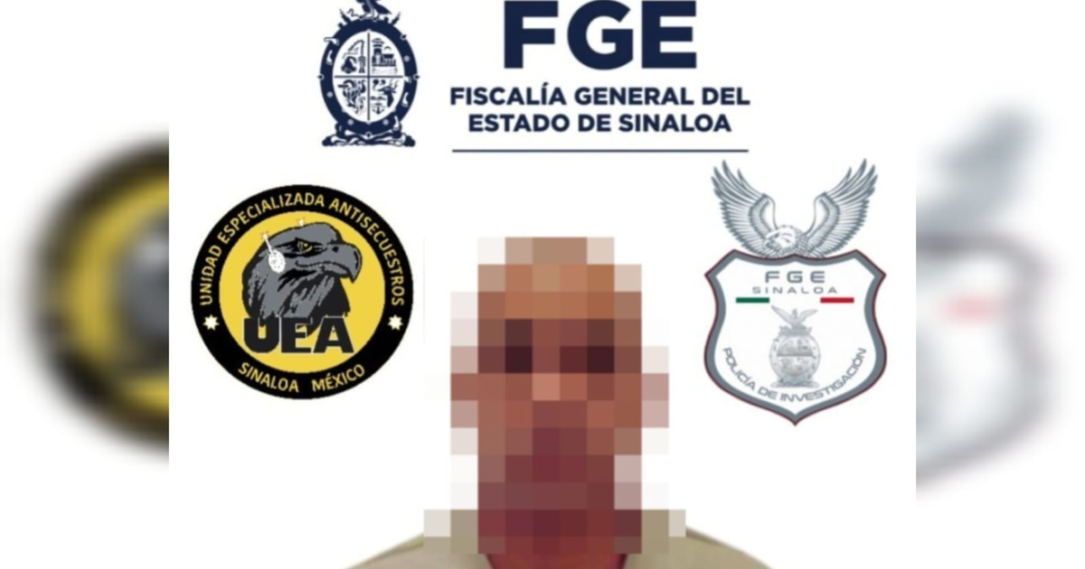 Imagen de la Fiscalía de Sinaloa y retrato pixelado de José “N” detenido por secuestros.