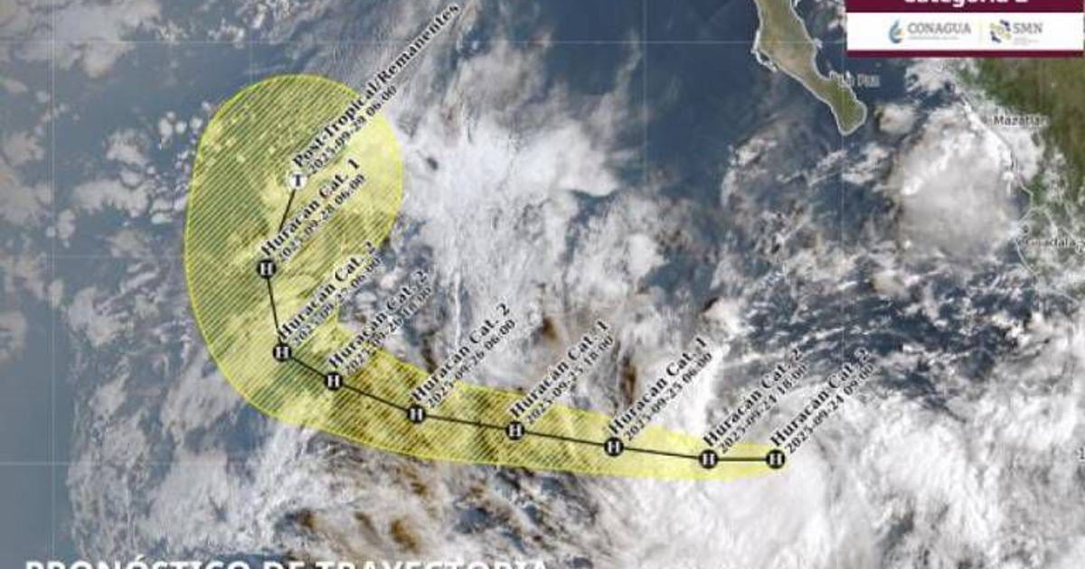 Mapa de la trayectoria del huracán Narda con categorías y áreas de influencia