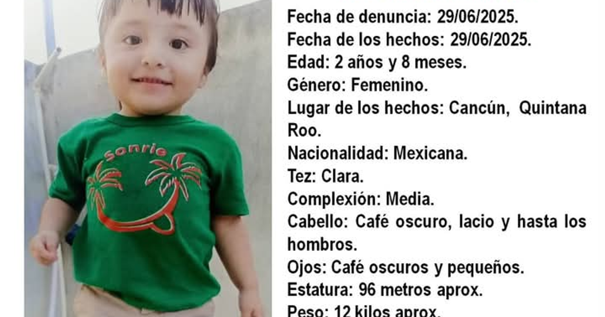 Niña desaparecida en Cancún con camiseta verde 'Sonríe'