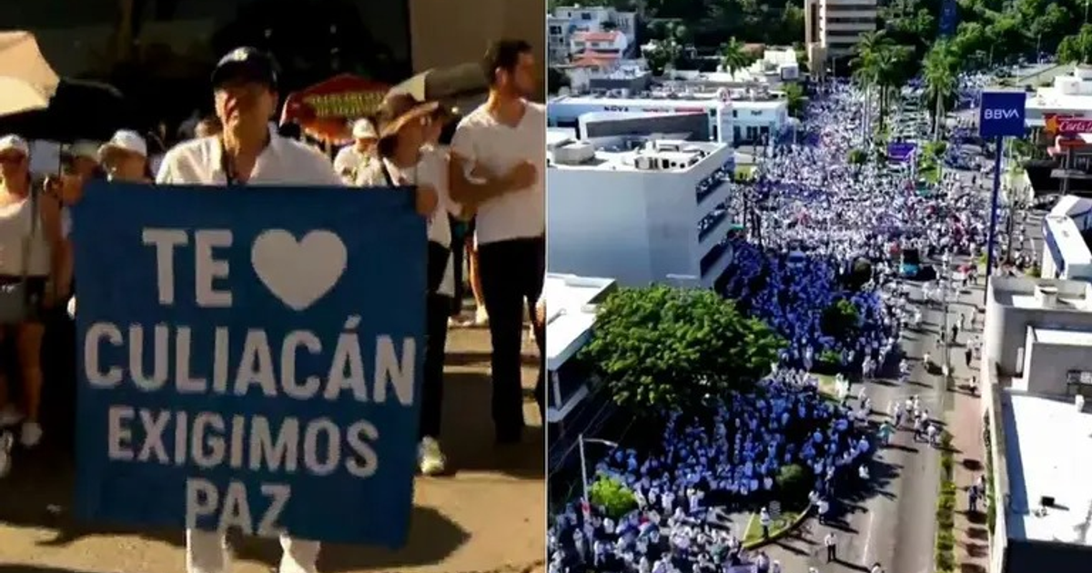 Manifestantes en Culiacán exigen paz, vestidos de blanco, durante una marcha multitudinaria.