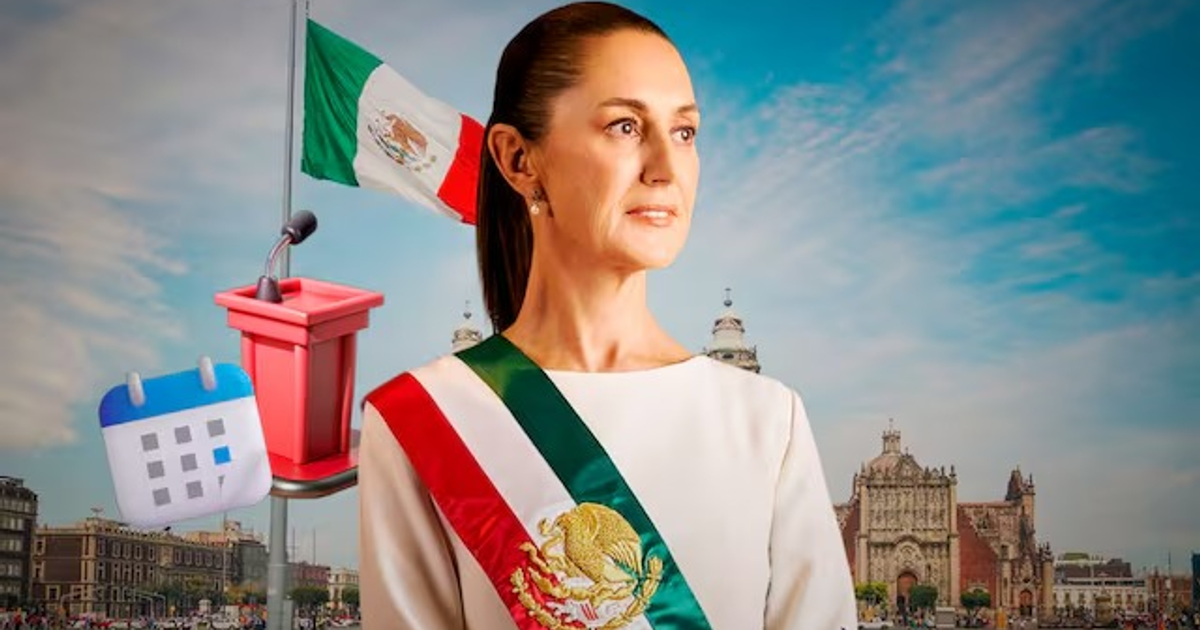 Claudia Sheinbaum con banda tricolor en su Primer Informe de Gobierno, Palacio Nacional, 2025.