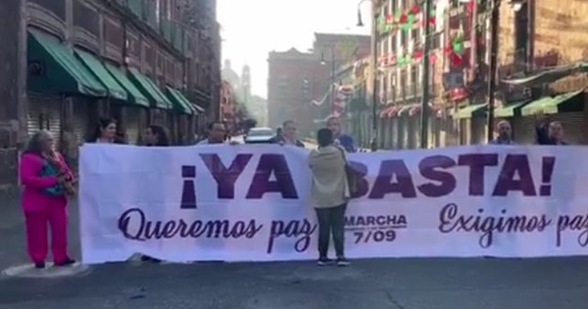 Protesta en CDMX por la paz en Sinaloa, manifestantes con pancarta '¡YA BASTA! Queremos paz'.